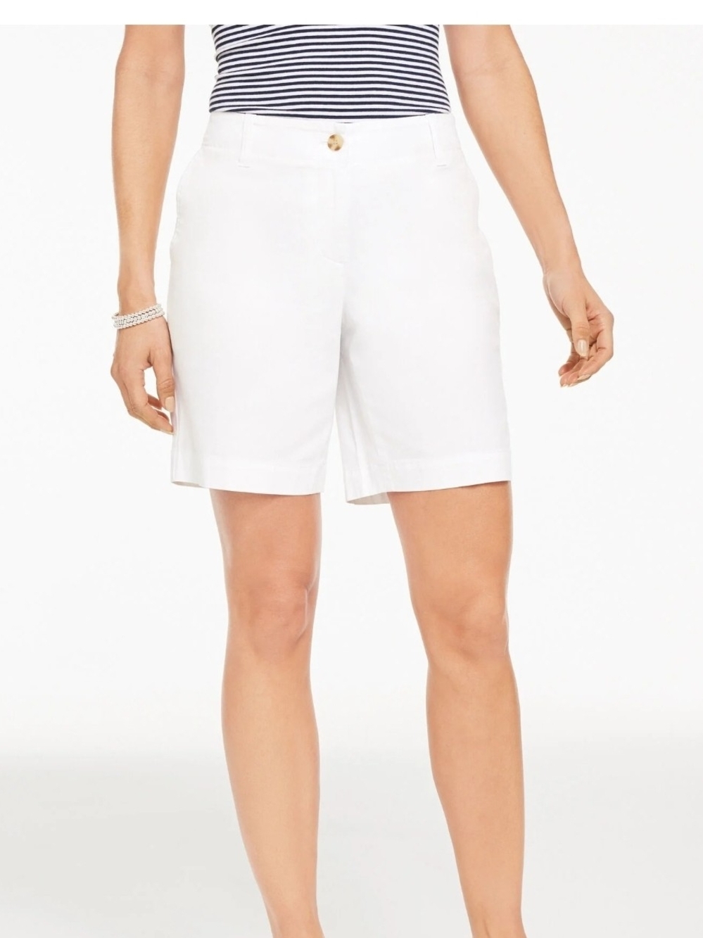 Talbots Relaxed Chino Shorts Women's size 14 white Cotton Stretch Slash Pockets